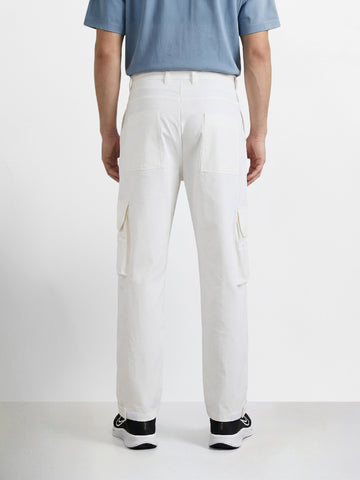 Men's White Loose Fit Solid Utility Cargos