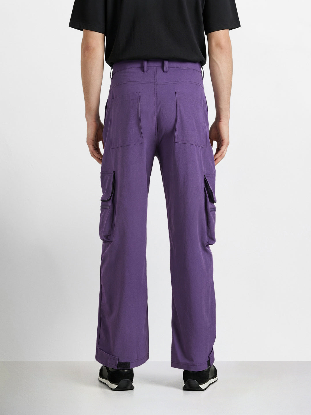 Men's Purple Loose Fit Solid Utility Cargo