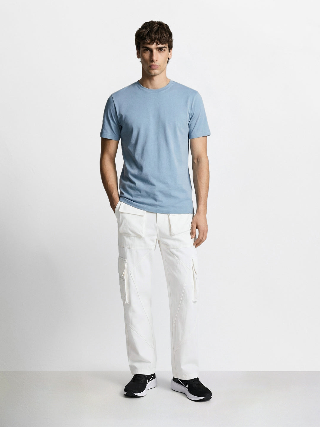 Men's White Loose Fit Solid Utility Cargo