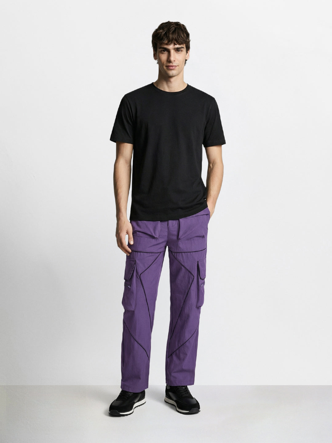 Men's Purple Loose Fit Solid Utility Cargo