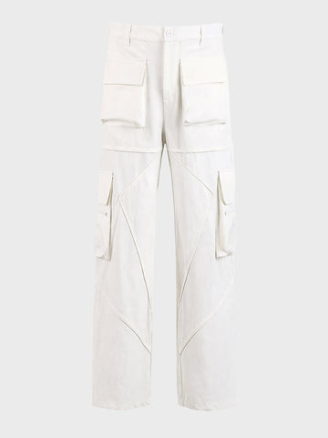 Men's White Loose Fit Solid Utility Cargos