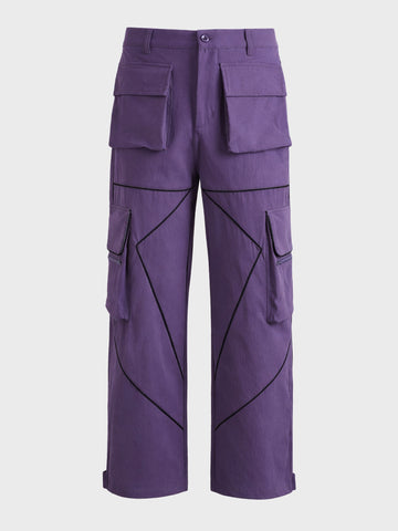 Men's Purple Loose Fit Solid Utility Cargo