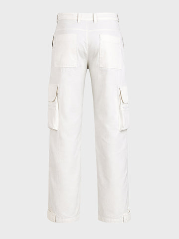 Men's White Loose Fit Solid Utility Cargos