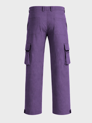 Men's Purple Loose Fit Solid Utility Cargo