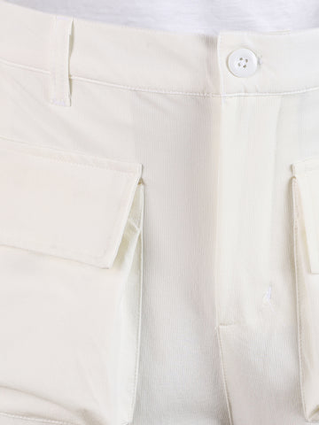 Men's White Loose Fit Solid Utility Cargos