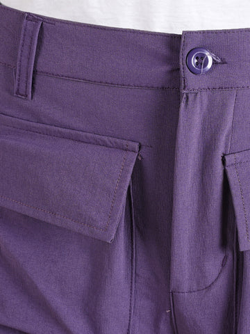 Men's Purple Loose Fit Solid Utility Cargo
