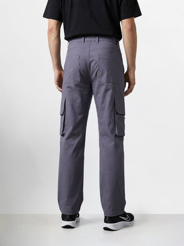 Men's Grey Loose Fit Solid Utility Cargo