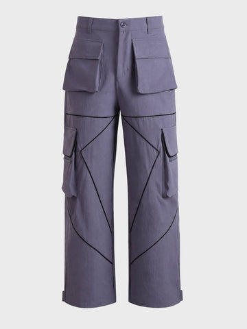 Men's Grey Loose Fit Solid Utility Cargo