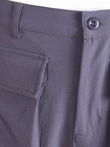 Men's Grey Loose Fit Solid Utility Cargo