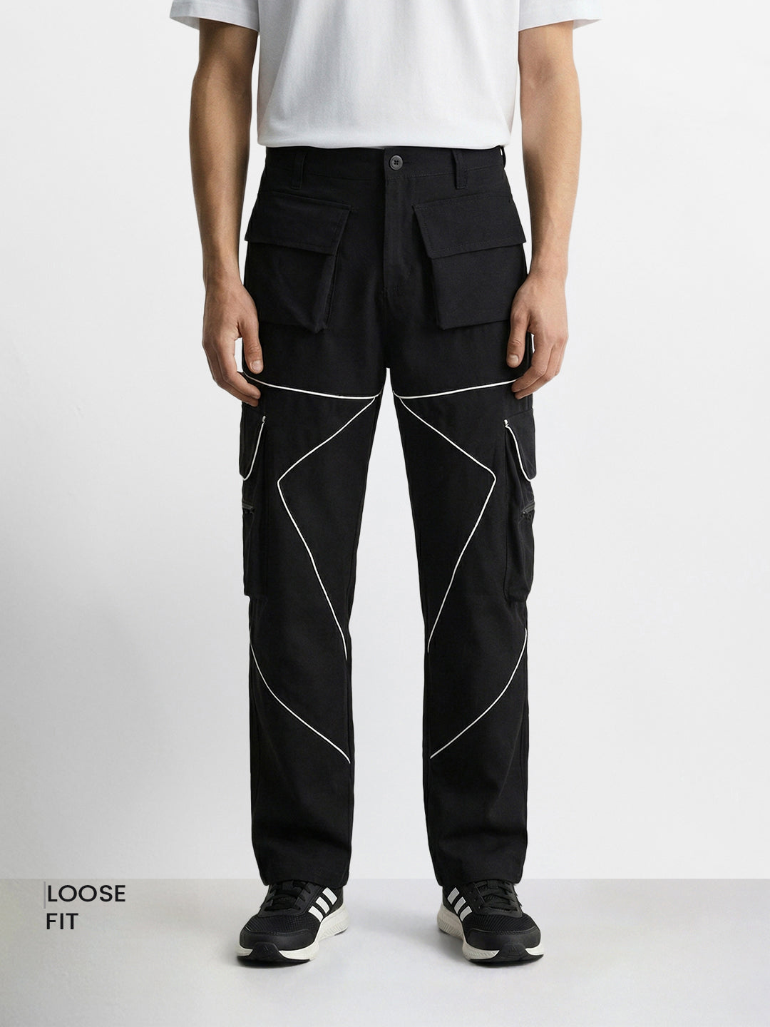 Men's Black Loose Fit Solid Utility Cargo