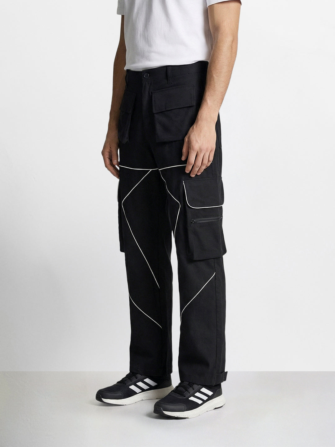 Men's Black Loose Fit Solid Utility Cargo