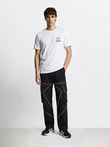 Men's Black Loose Fit Solid Utility Cargo