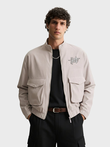 Men's Grey Relaxed Fit Solid Utility Jacket