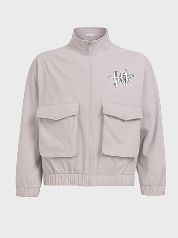 Men's Grey Relaxed Fit Solid Utility Jacket