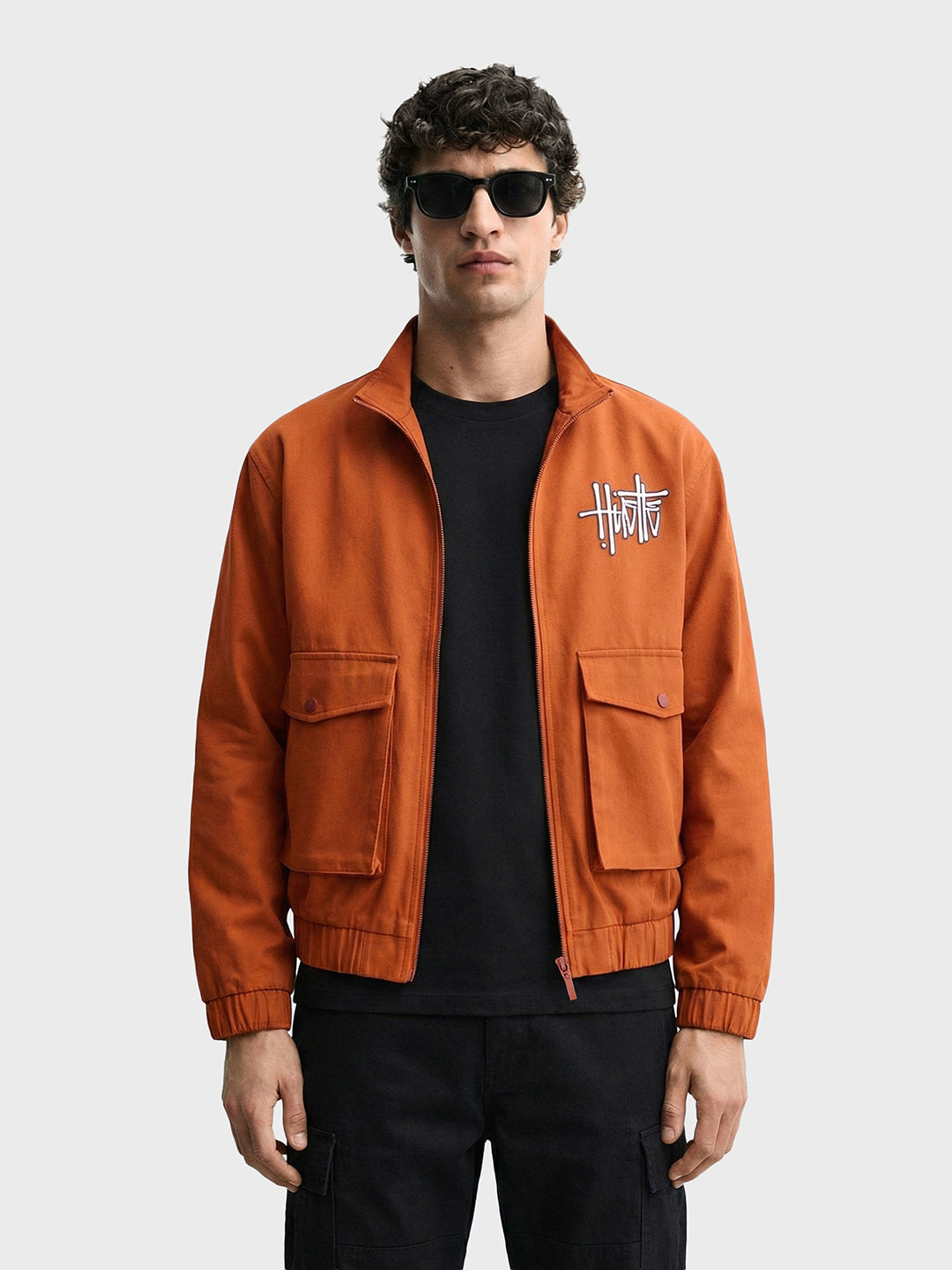 Men's Rust Relaxed Fit Solid Utility Jacket