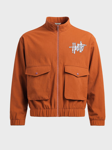 Men's Rust Relaxed Fit Solid Utility Jacket