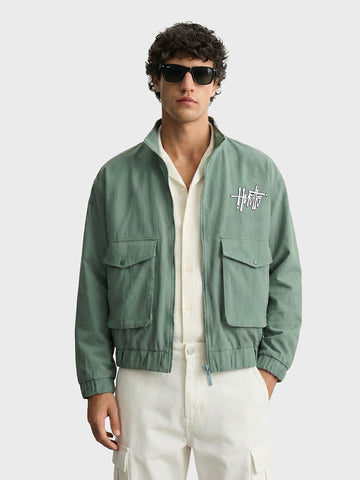 Men's Green Relaxed Fit Solid Utility Jacket