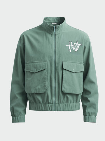 Men's Green Relaxed Fit Solid Utility Jacket