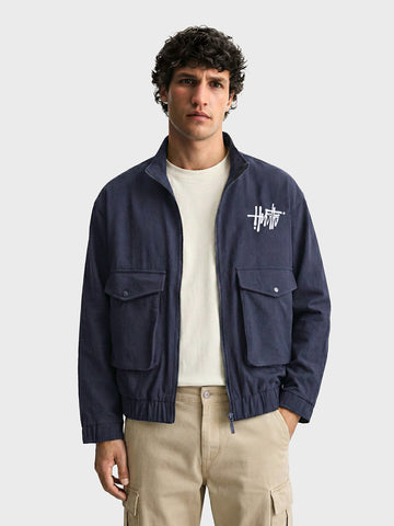 Men's Navy Blue Relaxed Fit Solid Utility Jacket