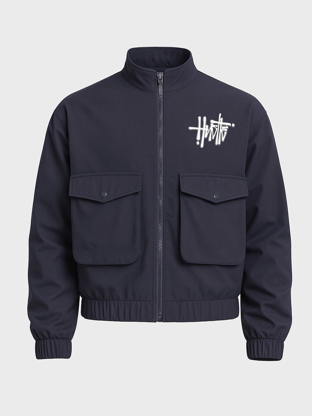 Men's Navy Blue Relaxed Fit Solid Utility Jacket