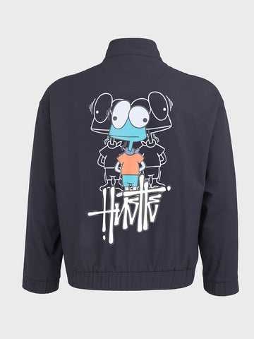 Men's Navy Blue Relaxed Fit Solid Utility Jacket