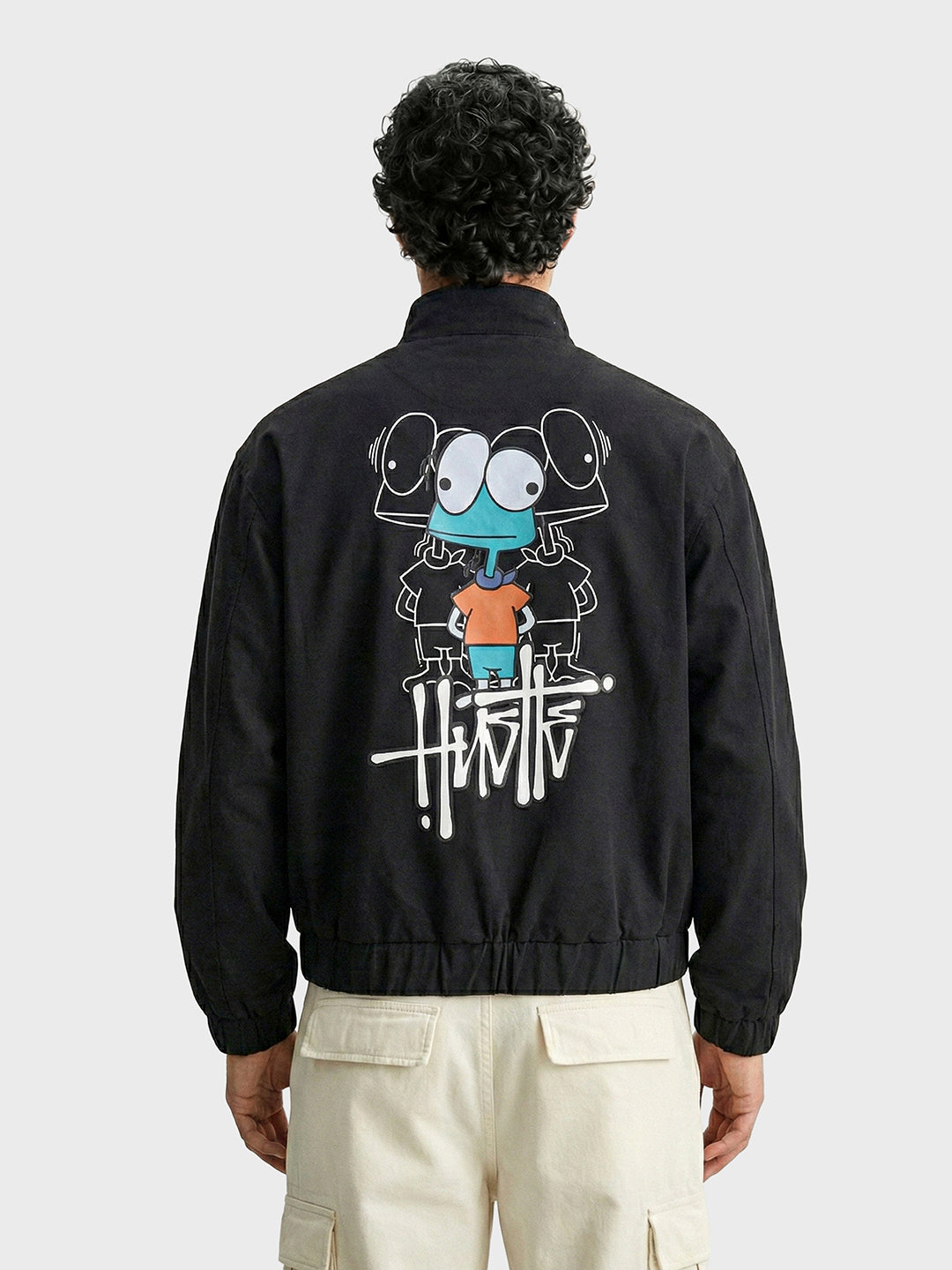 Men's Black Relaxed Fit Solid Utility Jacket