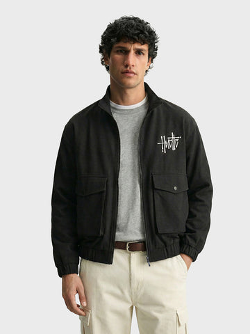 Men's Black Relaxed Fit Solid Utility Jacket