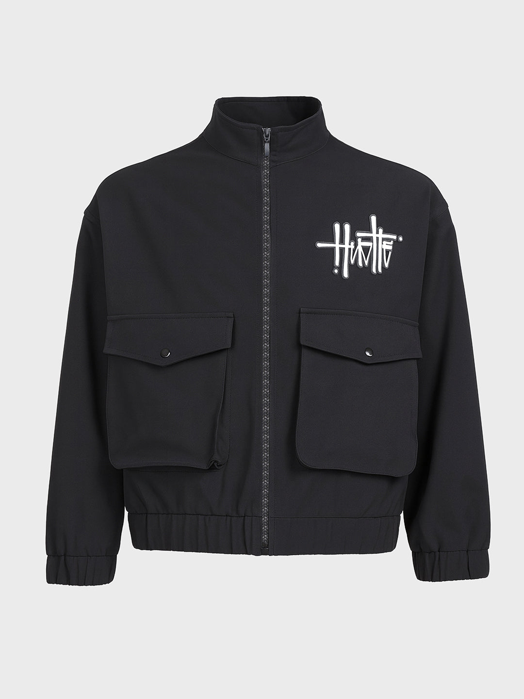 Men's Black Relaxed Fit Solid Utility Jacket