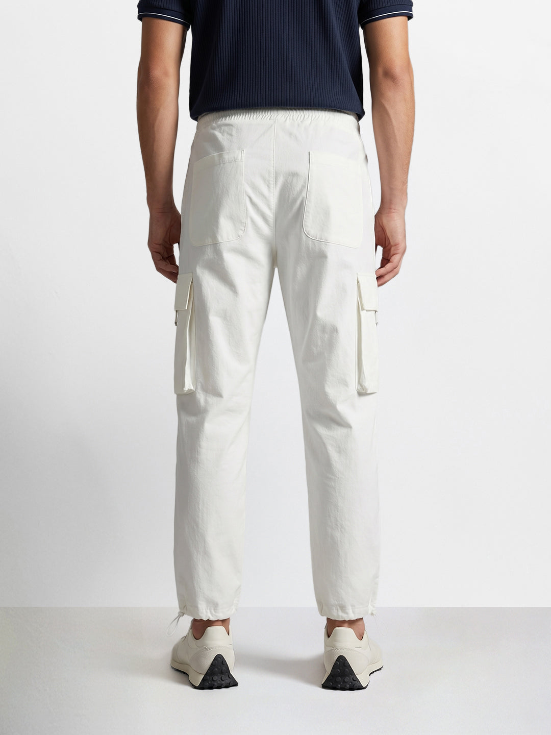 Men's White Baggy Fit Solid Utility Cargo