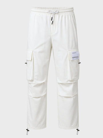 Men's White Baggy Fit Solid Utility Cargo