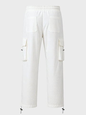 Men's White Baggy Fit Solid Utility Cargo