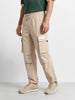 Men's Beige Baggy Fit Solid Utility Cargo