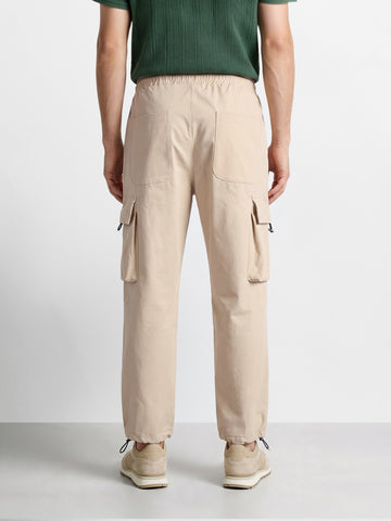 Men's Beige Baggy Fit Solid Utility Cargo