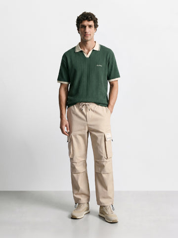 Men's Beige Baggy Fit Solid Utility Cargo
