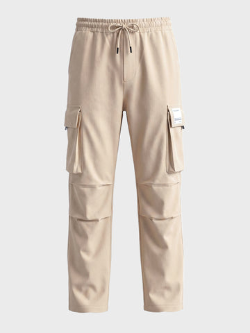 Men's Beige Baggy Fit Solid Utility Cargo