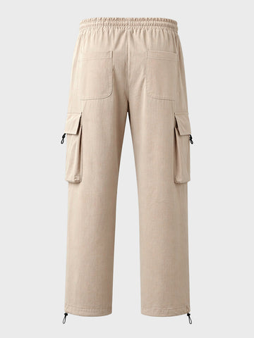 Men's Beige Baggy Fit Solid Utility Cargo