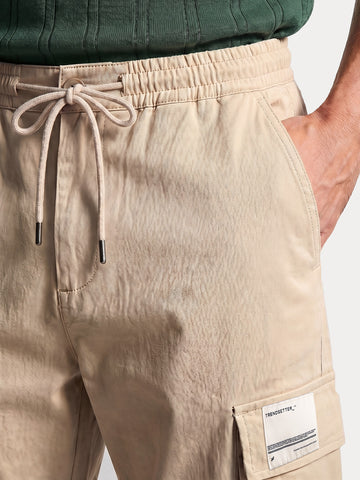 Men's Beige Baggy Fit Solid Utility Cargo