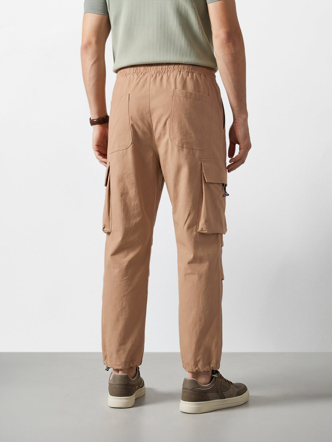 Men's Khaki Baggy Fit Solid Utility Cargo