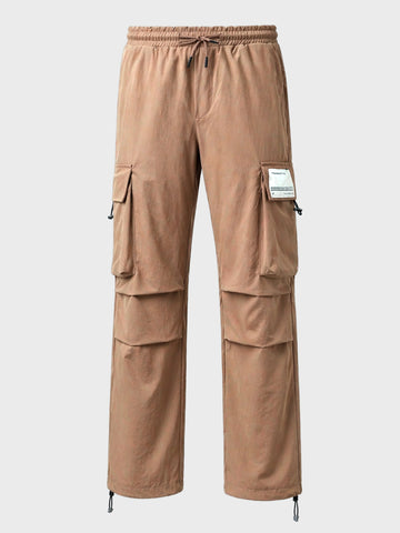 Men's Khaki Baggy Fit Solid Utility Cargo