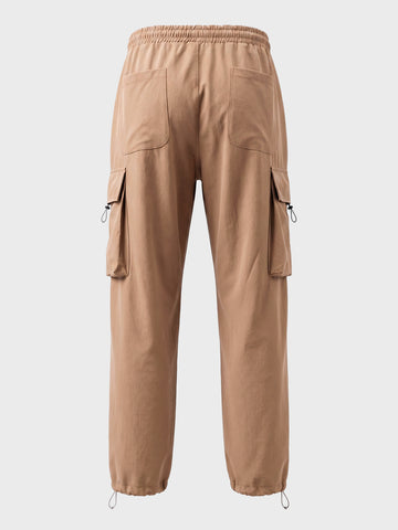 Men's Khaki Baggy Fit Solid Utility Cargo