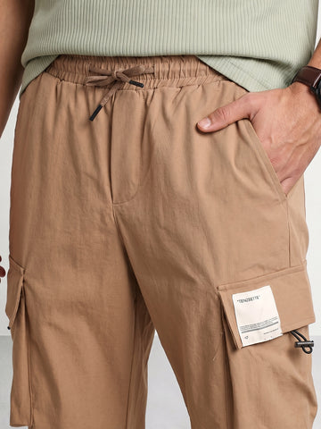 Men's Khaki Baggy Fit Solid Utility Cargo