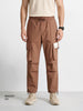 Men's Brown Baggy Fit Solid Utility Cargos