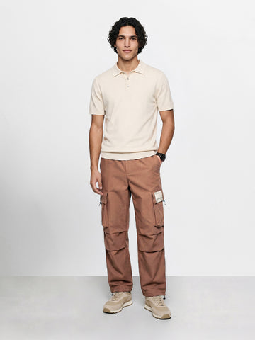 Men's Brown Baggy Fit Solid Utility Cargos