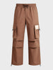 Men's Brown Baggy Fit Solid Utility Cargos