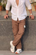 Men's Brown Baggy Fit Solid Utility Cargos