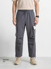 Men's Grey Baggy Fit Solid Utility Cargo