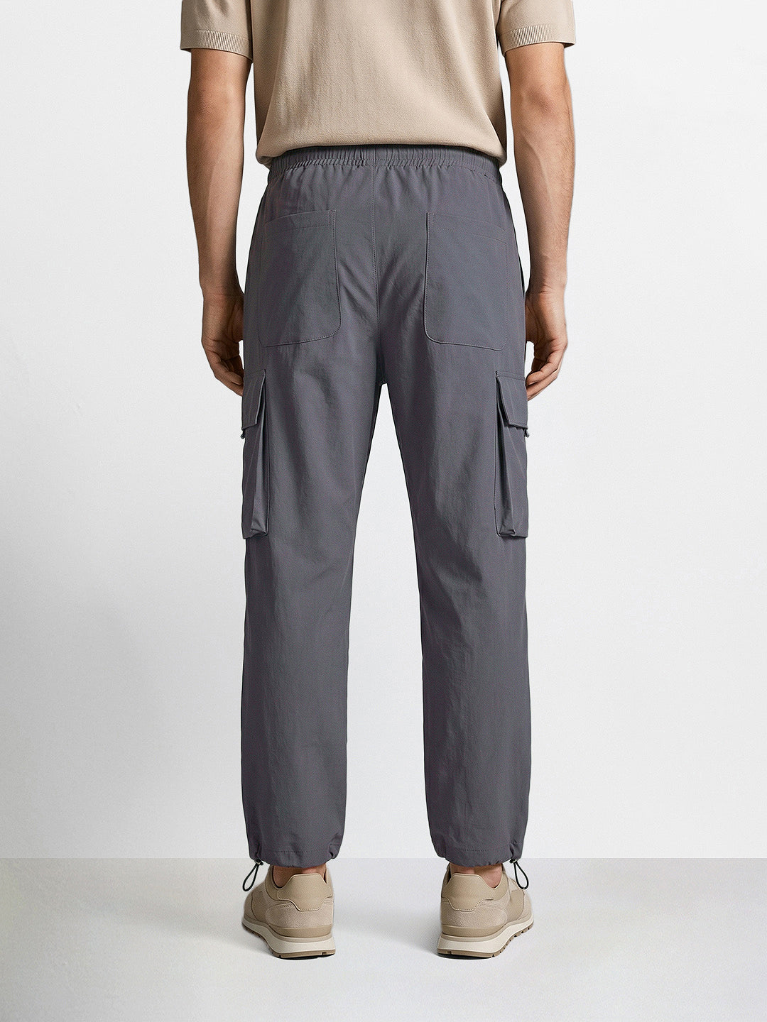 Men's Grey Baggy Fit Solid Utility Cargo