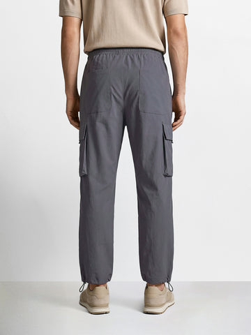 Men's Grey Baggy Fit Solid Utility Cargo