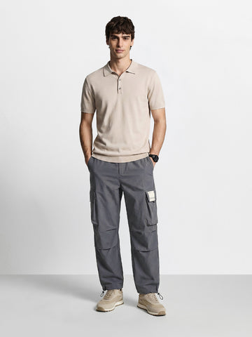 Men's Grey Baggy Fit Solid Utility Cargo