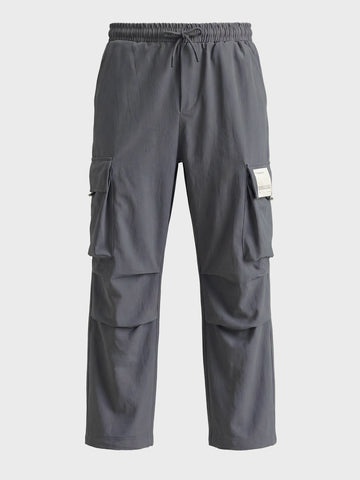 Men's Grey Baggy Fit Solid Utility Cargo